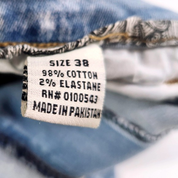 Mens Moto Biker Denim Shorts Size 38 Blue Distressed Ribbed Jean Streetwear - Picture 3 of 6